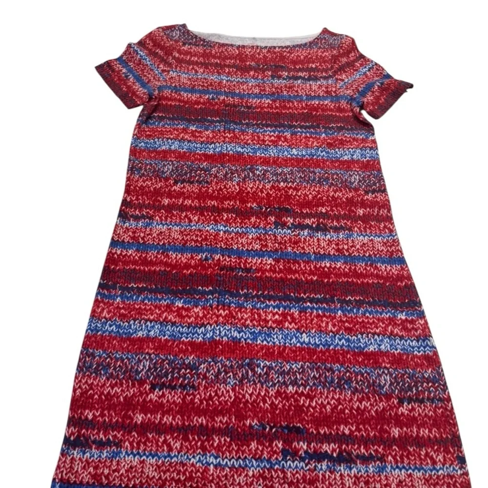 Tory Burch Pima Cotton Red Blue Yarn Print Mini Short Sleeve‎ Dress Size XXS